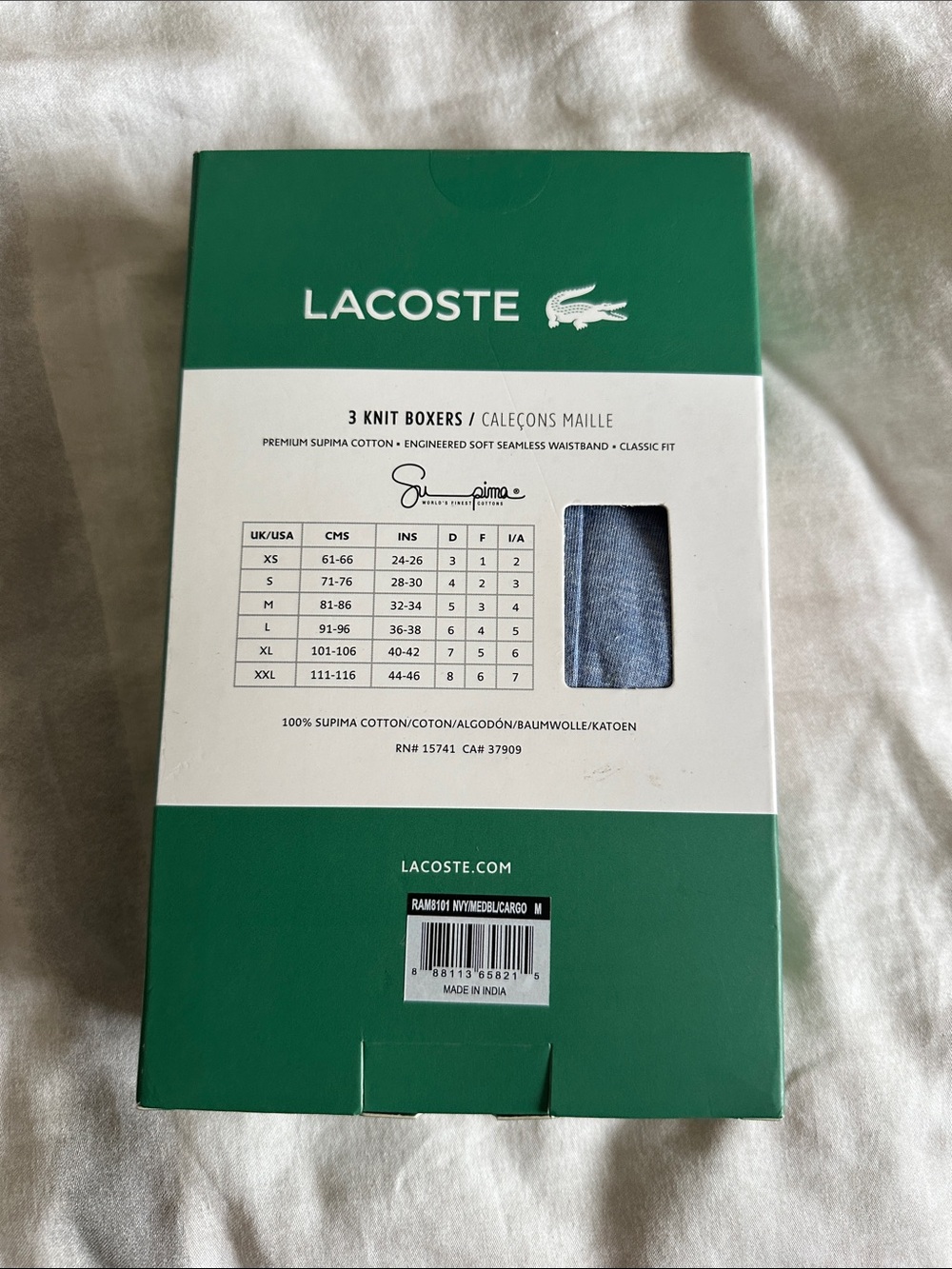 Lacoste Essentials Men’s Supima Cotton 3 Pack Knit Boxers Medium Blue New w tags - Picture 2 of 3